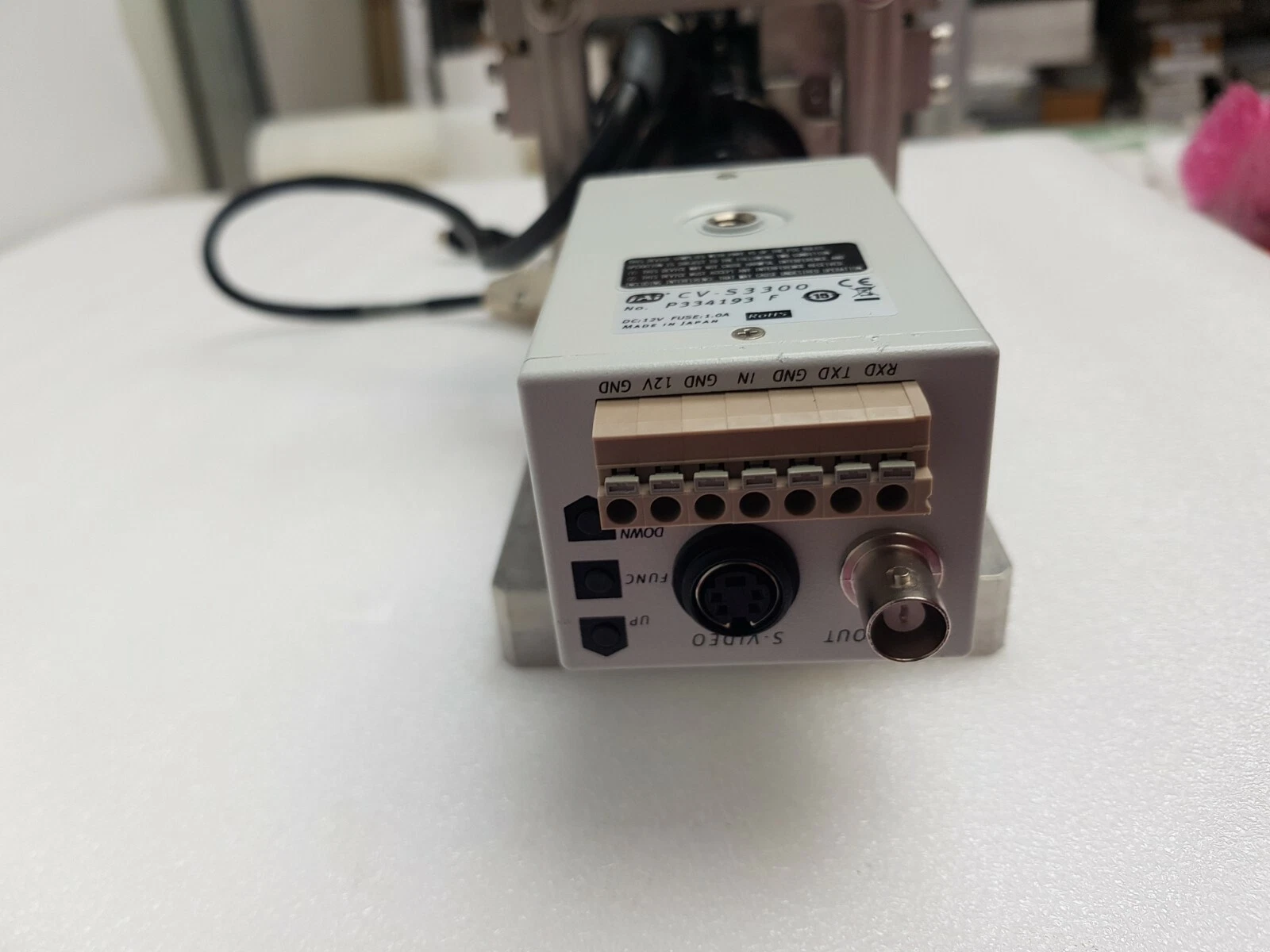 Rear panel of the JAI CV-S3300 with screw terminal, S-video and BNC connectors