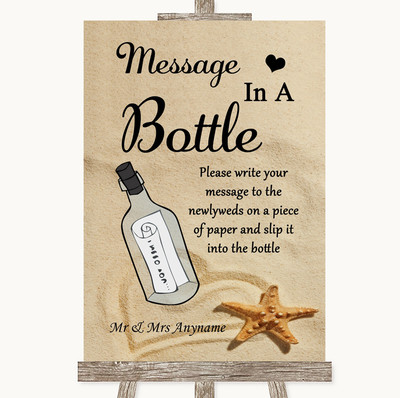 Personalisiertes Hochzeitsschild Sandstrand Flasche