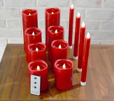 Home Reflections 12pc Ultimate Flameless Candle Set Red Candles w/ Remotes
