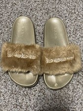 Bebe Gold Furiosa Faux Fur Slip On Slipper Slides Women's 9