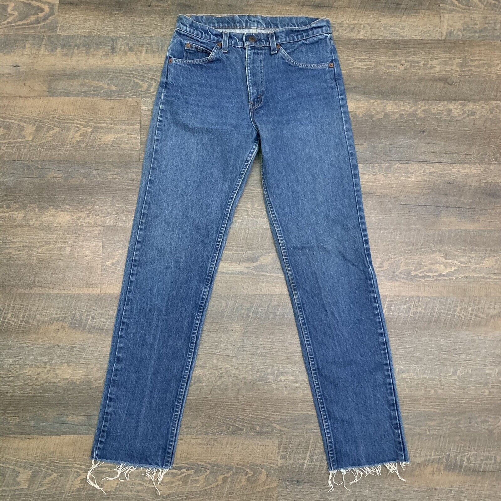 LEVIS 505 - Vtg 70s-80s Made In USA Orange Tab Raw Hem Blue Jeans, Mens 30  x 31