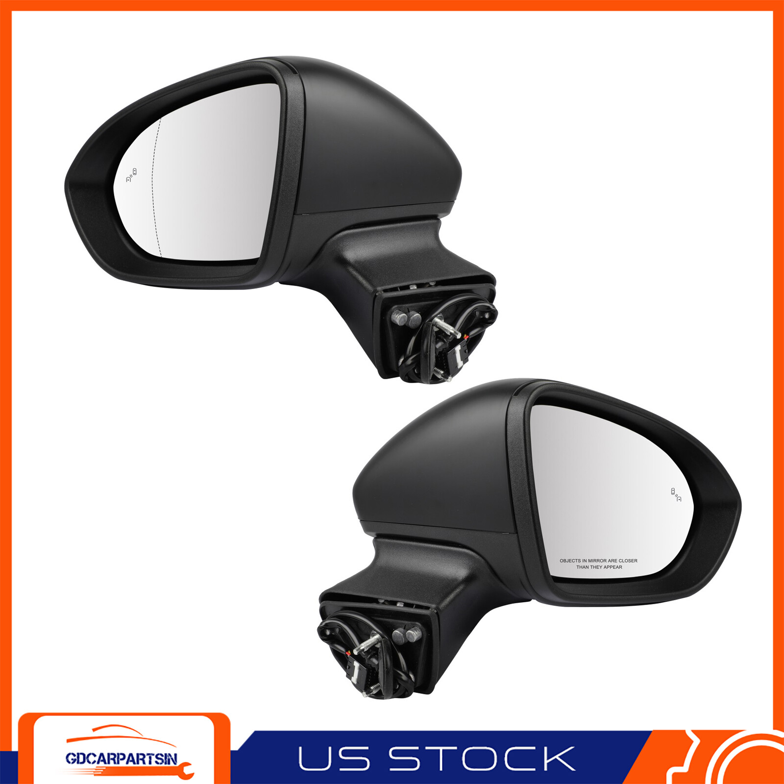 Pair Heated LH & RH Mirrors w/Signal Lamps BLIS For 16-19 Chevrolet Cruze Sedan