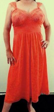 1940s ARTEMIS SALMON DOUBLE LAYER CHIFFON EMBROIDERED CUPS NIGHTGOWN 36 M EVC