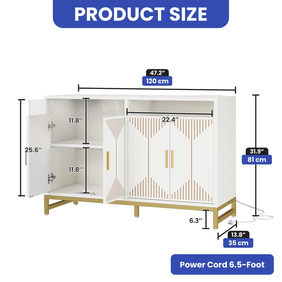 47-62" Sideboard Cabinet Kitchen Cupboard Adjustable Shelve Accent Table 4 Doors - Image 2 of 4