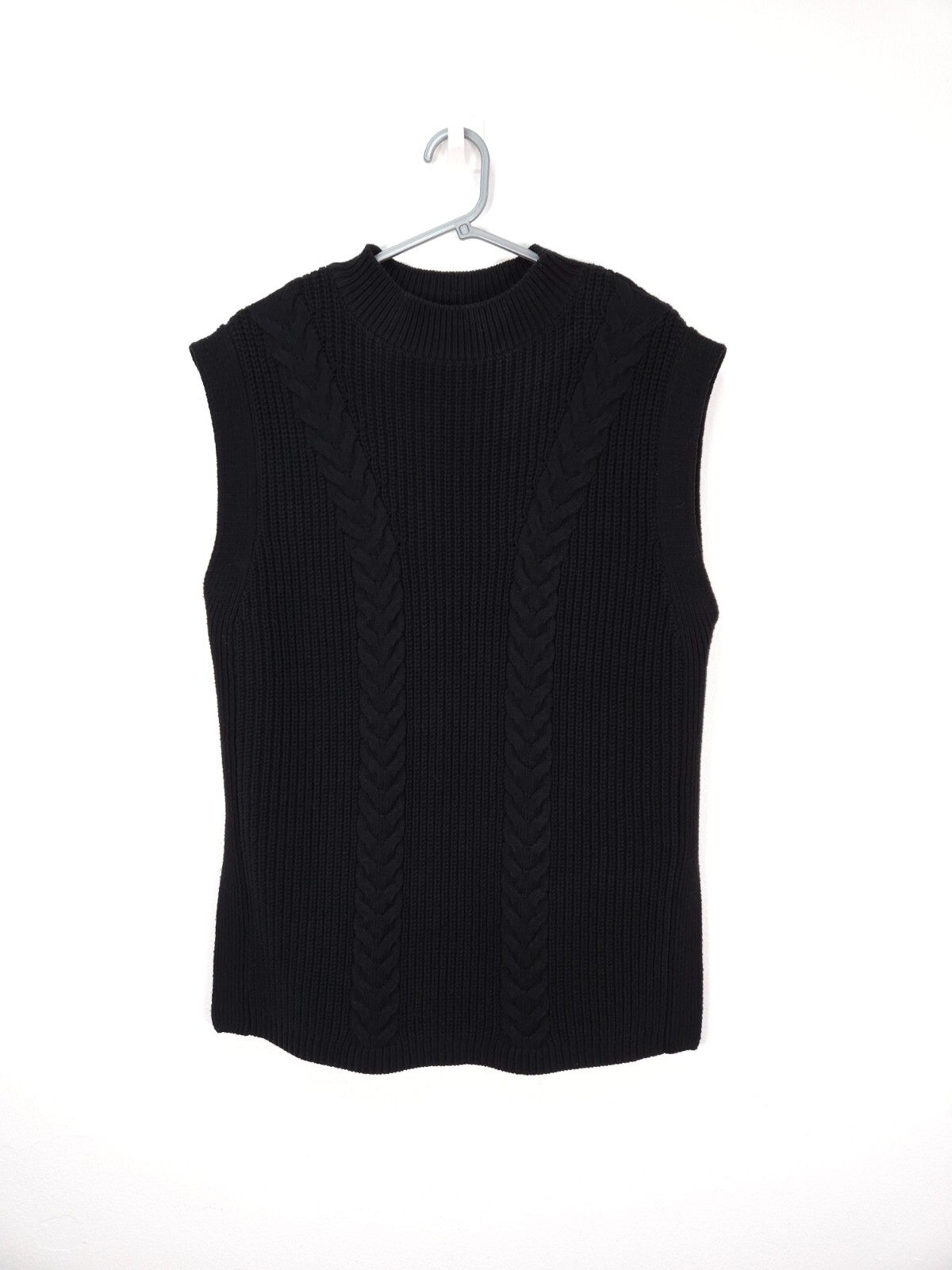 Mint Velvet Sweater Vest Size Small Oversize Sleeveless Jumper Cable Knit Black