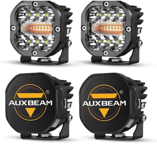 AUXBEAM 3" LED Work Light Bar Strobe Flash Amber Pods Driving+Black Cover Shield - Afbeelding 1 van 12