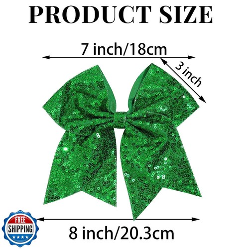 1 Pcs 8" Large Sequin Cheer Bows Clips, Cheerleading Glitter Hair Bow with Al - Picture 2 of 5