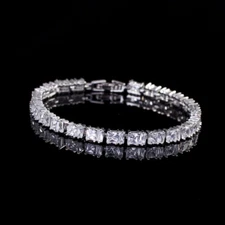 Topaz Dainty Gemstone White Gold Plated Cubic Zircon Tennis Link Chain Bracelet