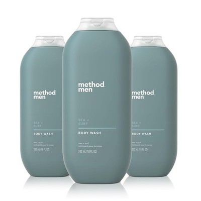 Method Men Body Wash, Sea and Surf Scent, Paraben 18 Fl Oz (Pack of 3), White 