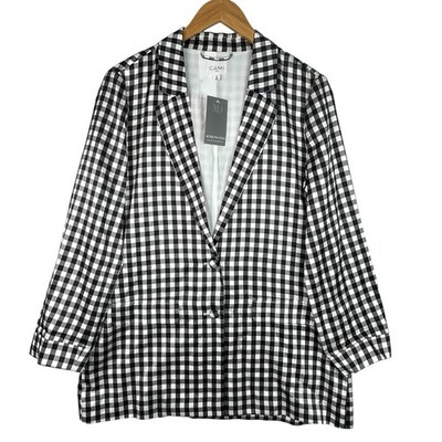 Cami NYC Owen Blazer Womens M 100% Silk Black White Gingham Check Jacket NWT