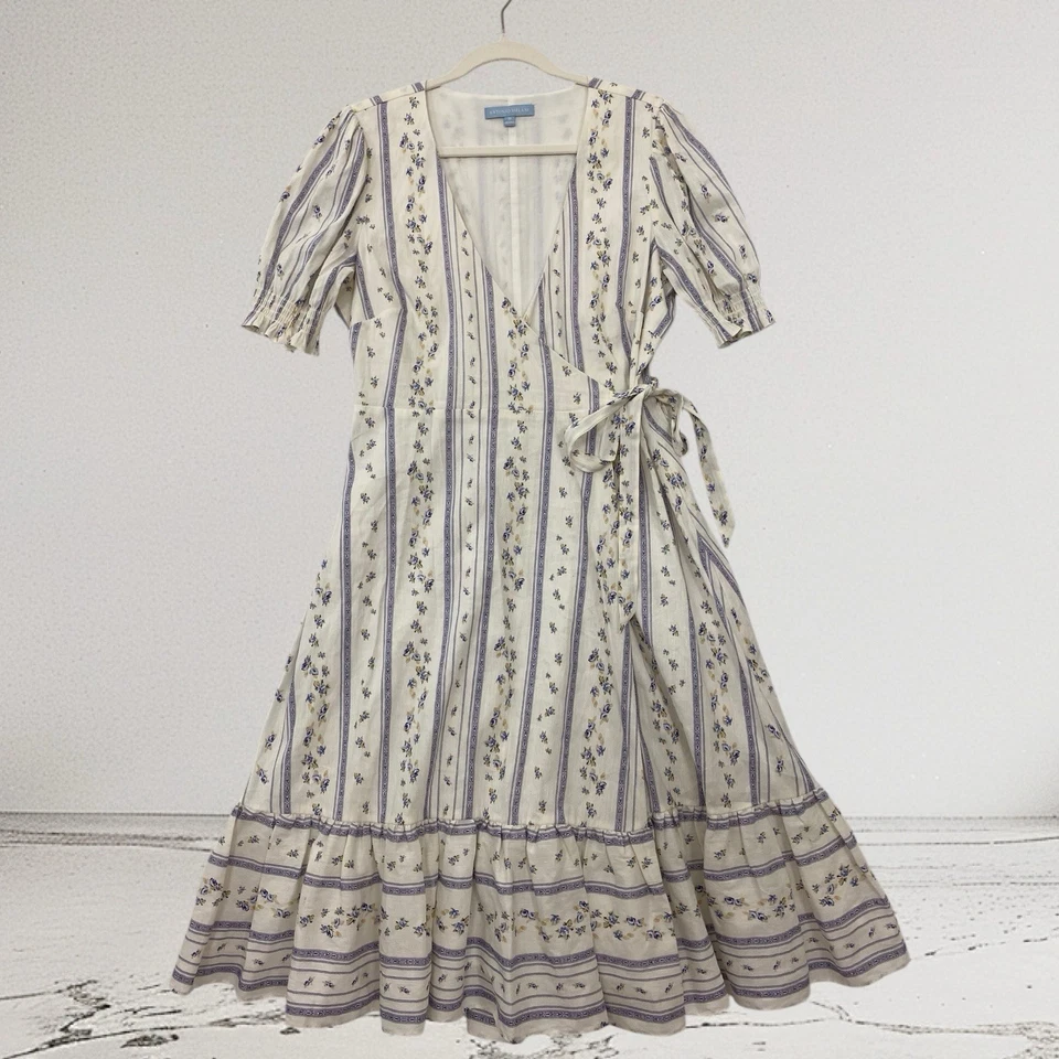 Antonio Melani Women’s Cleo Linen Blend Wrap Dress Size 10 Floral Stripe $178 - Image 2 of 4
