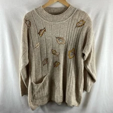 Capriccio Womens Wool Jumper Beige Size 38 Shoulder Pads Lambswool Cashmere