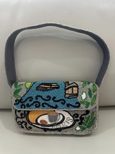 America Beyond Silver Beaded Bag Paris Coffee Flowers Scrolls NWT