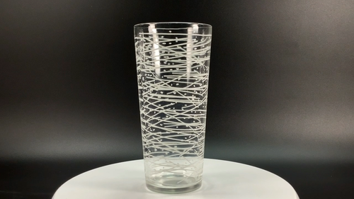 Set of 10 Narrow Coolers 14Oz MCM Clear Glasses White Dots Spaghetti Lines VIDEO - Video 1 of 1