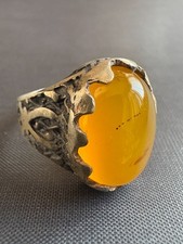 Vintage 925 Sterling Silver Ring Cabochon Agate Handcrafted Ring Size 10.5 US