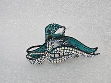 Rhinestone Bow Hair Claw Clip With Teal Accents