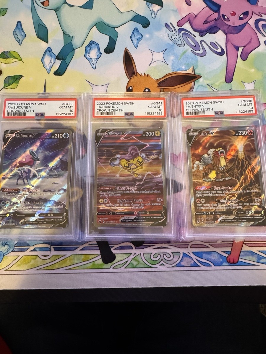 Pokémon TCG Suicune V, Raikou V, Entei V Crown Zenith PSA 10