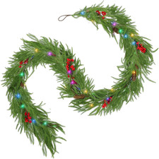 9FT Norfolk Pine Garland with Lights, Realistic Christmas Garland Prelit Real To