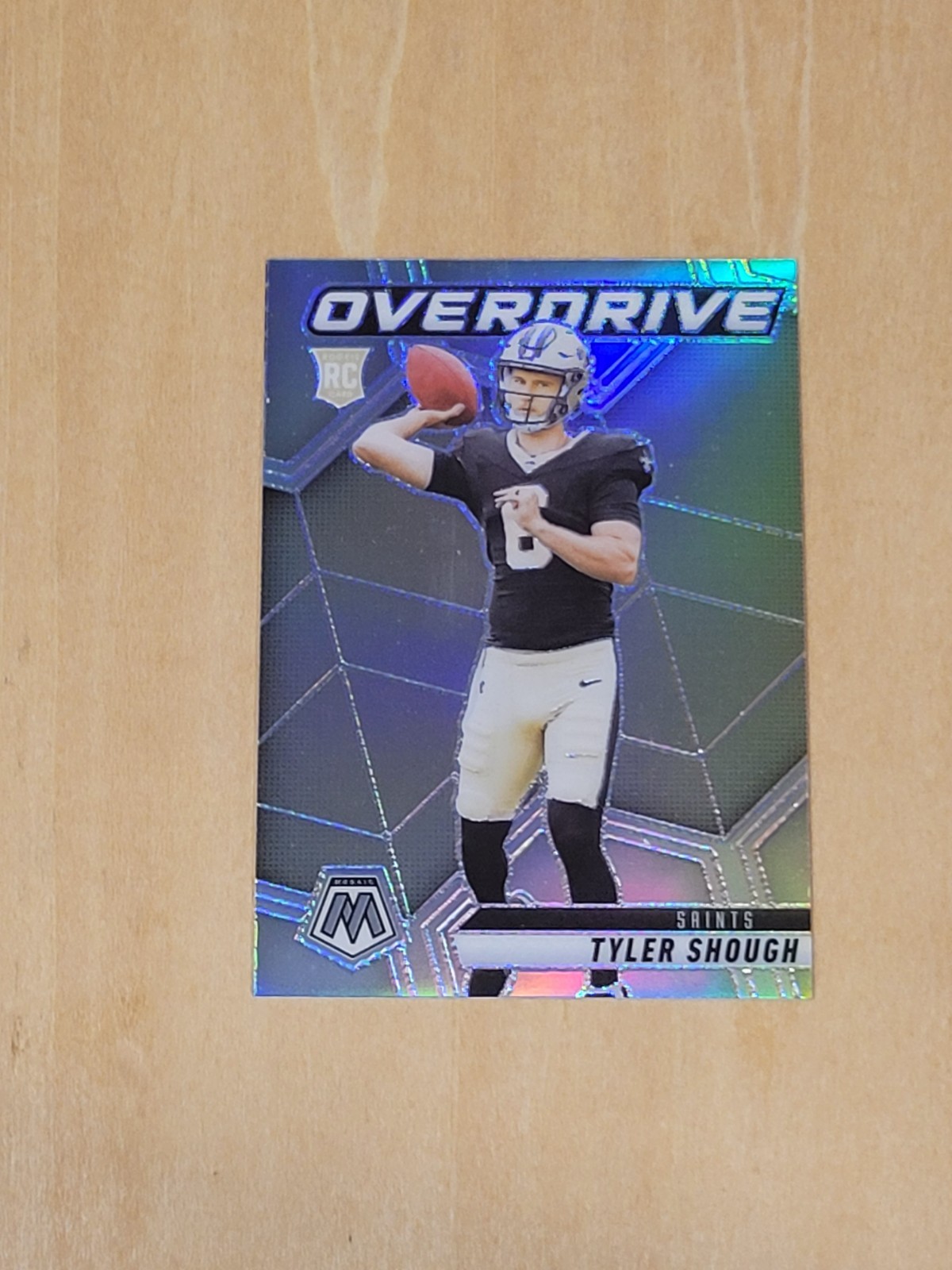 Tyler Shough 2025 Panini Mosaic Overdrive Silver Prizm RC. New Orleans Saints