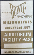 DAVID BOWIE 1983 Milton Keynes Facility Backstage Pass 7/3/83