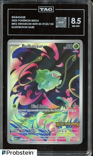 2025 Pokemon Mega Enhanced Booster #133 Bulbasaur Illustration Rare TAG 8.5