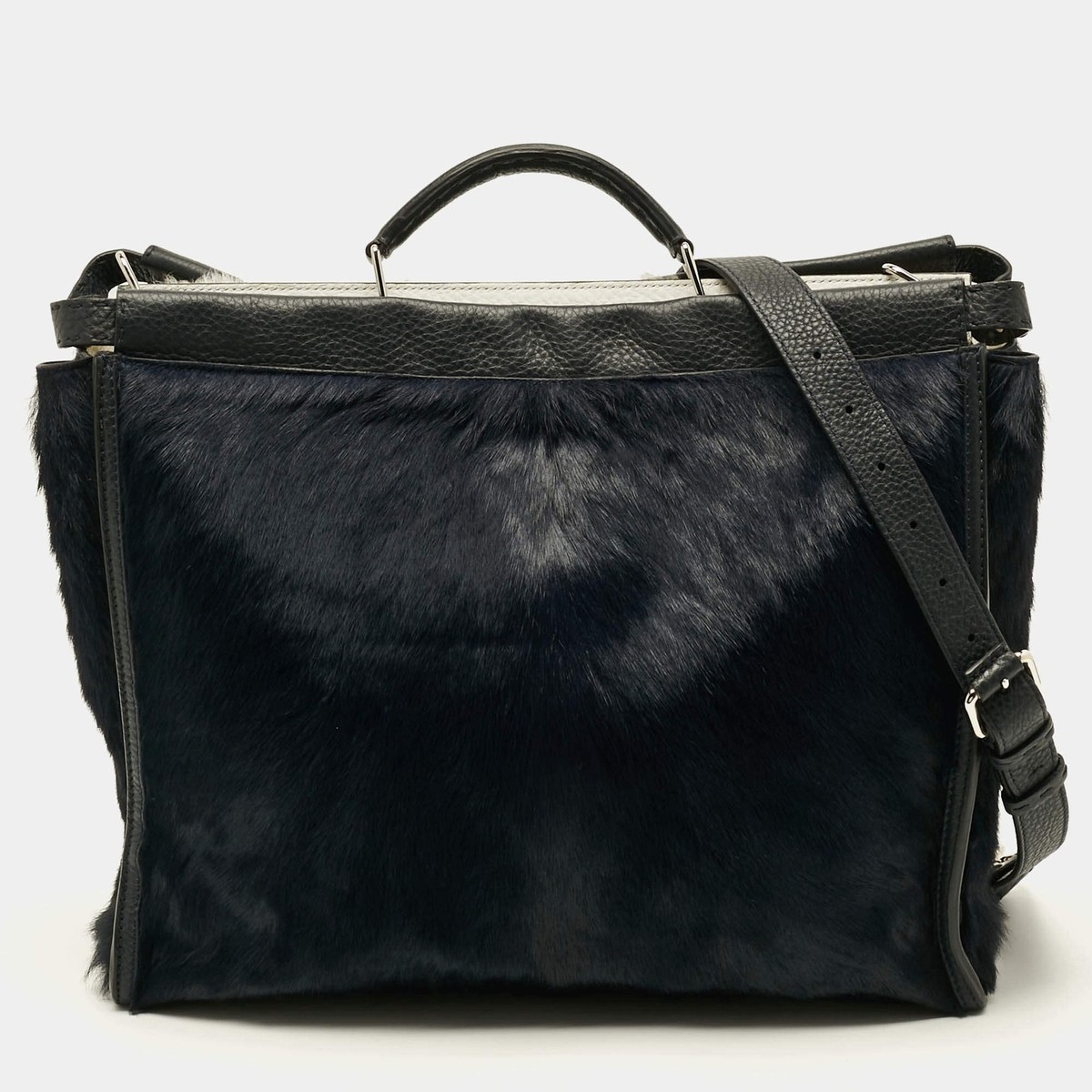 Fendi Peekaboo Large Navy BlueBlack Calf Hair and Leather