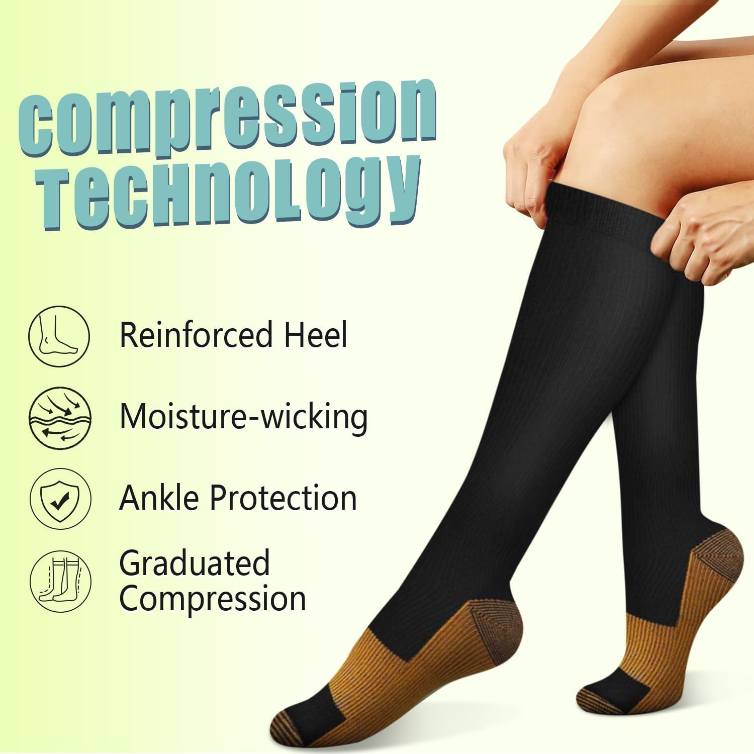 3 Pairs Copper Compression Socks for Men Women 20-30 mmHg Knee High Stockings