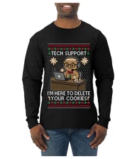 Tech Support I'm Here To Delete Cookies Ugly Christmas Mens Long Sleeve Shirt