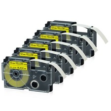 5PK Black on Yellow Tape Cartridge XR-12YW for Casio KL-60 EZ Label Printer