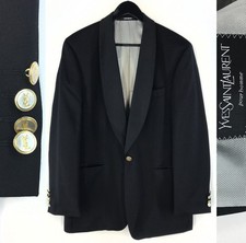 Men's VTG Yves Saint Laurent Blazer Gold Button Black Wool Coat Jacket Size 50