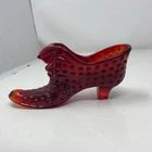 Vintage Fenton Ruby Red Art Glass Cat Head Shoe Hobnail Slipper 5.5"