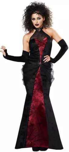 Black Widow Adult Women Halloween Costume Floor Length Gown Glove Head Piece