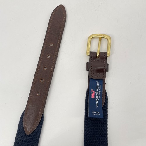 Vineyard Vines by Shep & Ian boys 24 Canvas Silk Leather Navy Blue Belt Whales - Picture 9 of 10