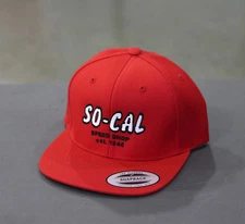 Men's So-Cal Speed Shop Red Script Logo Hat with Snapback Closure: SSM6020HC05A