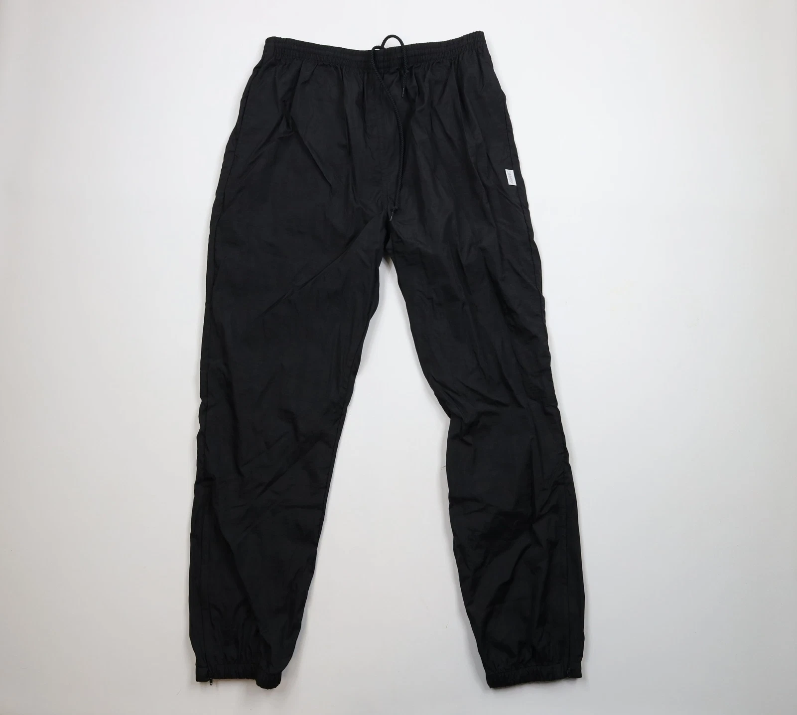 Vtg 90s Streetwear Mens Large Blank Cuffed Nylon Windbreaker Joggers Pants Black
