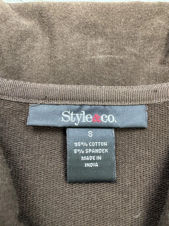 Chaqueta Abrigo Blazer Ligero Manga 3/4 Marrón Chocolate Pequeña Style Co para Mujer Foto 3 de 4