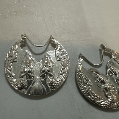 Vintage Sterling Silver Hoop Earring 8.2 Grams. No Markings . Tested Silver.
