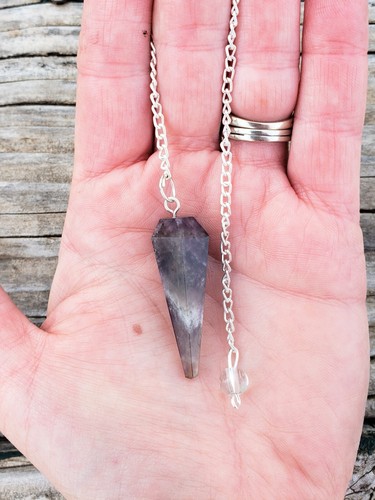 Natural Amethyst Pendulum Cone / 6 Sided Pendulum / Point Pendulum Multi Faceted - Picture 3 of 6