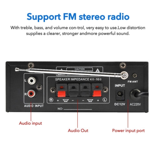 400W bluetooth Mini Verstärker HiFi Power Audio Stereo Bass AMP USB MP3 FM Auto - Bild 8 von 16