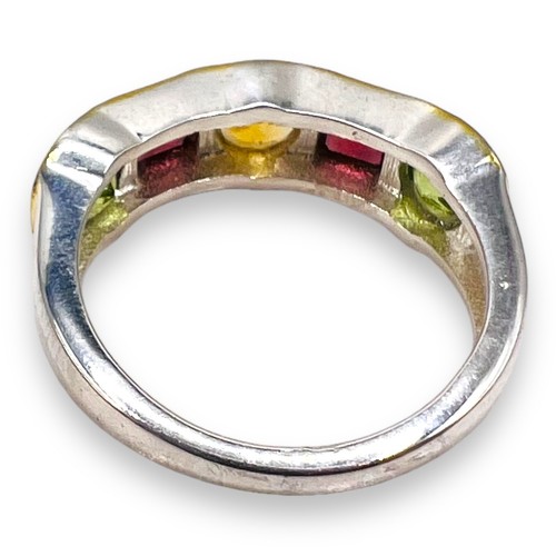 925 Sterling Silver Natural Citrine Peridot Garnet Gold Accent Band Ring SZ 7 - Picture 3 of 10