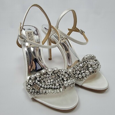 Badgley Mischka Women Odelia Heeled White Satin SandalPearl