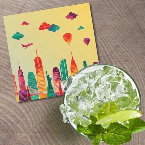 New York City Skyline USA 4'' X 4'' Square Wooden Coaster - Picture 2 of 3