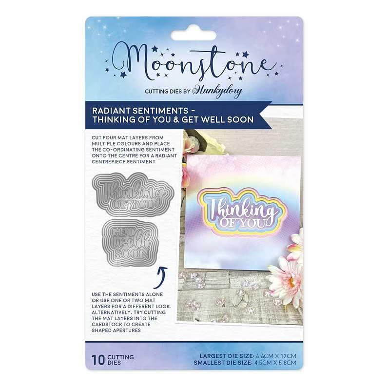Hunkydory Moonstone Radiant Sentiments - Thinking of You & Get Well Soon Die Set