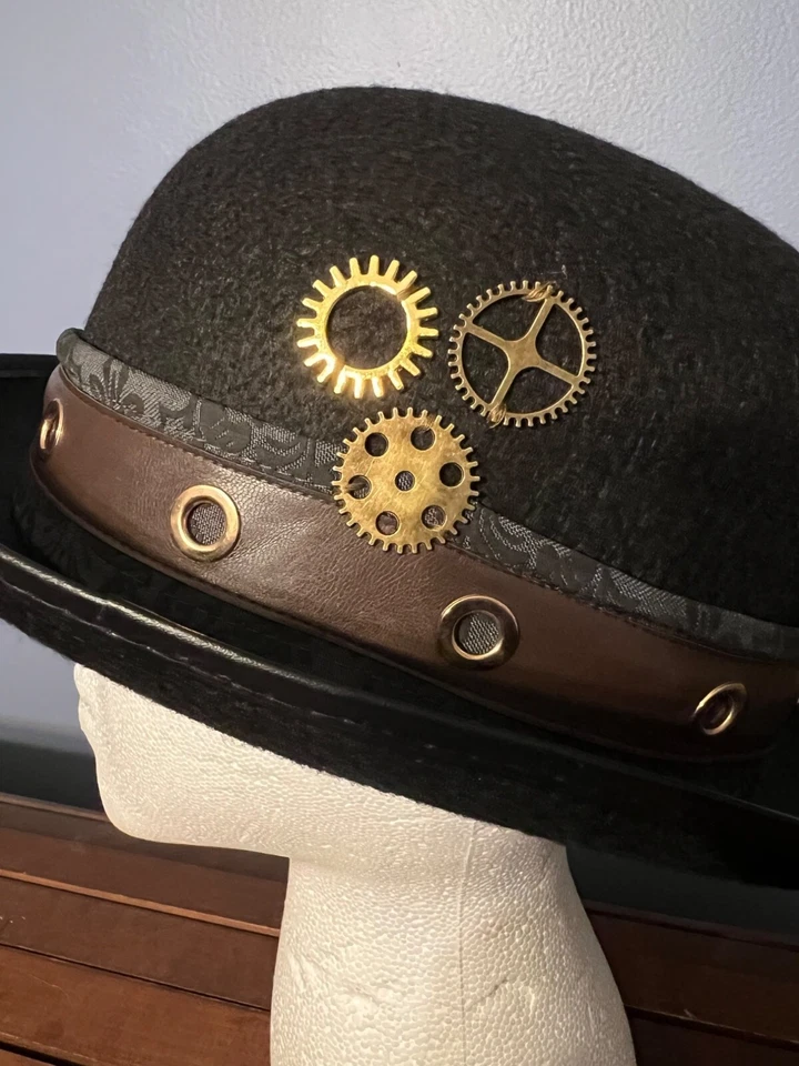 Fantasias cosplay fantasia Halloween sistema operacional chapéu preto boliche steampunk - Imagem 3 de 4