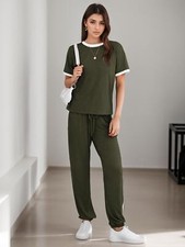 Womens Outfits Tracksuit Sets Short Sleeve Tops Long Pants Jogger Lounge