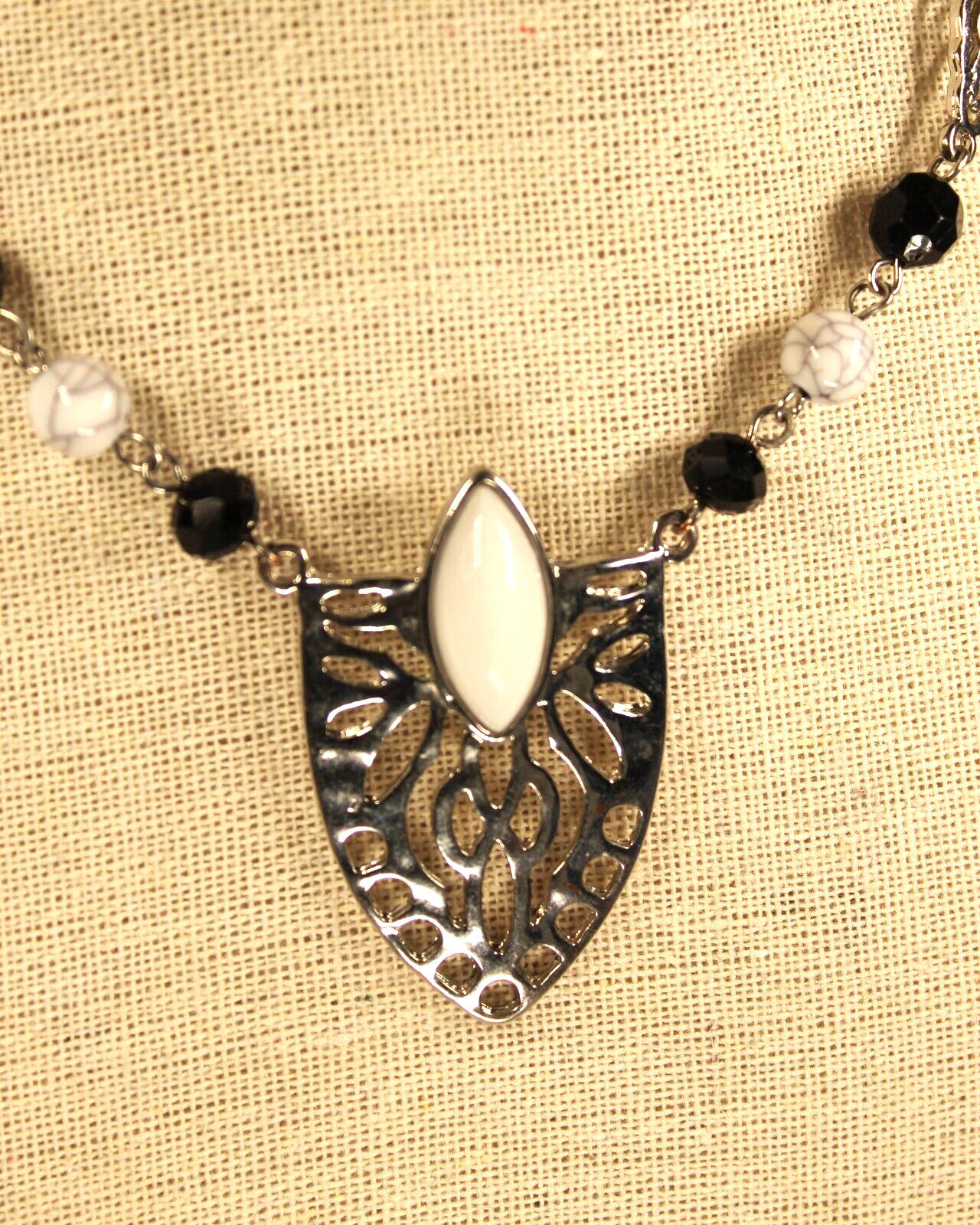 c1946 Jewelry Necklace Statement Silver Tone Long… - image 2
