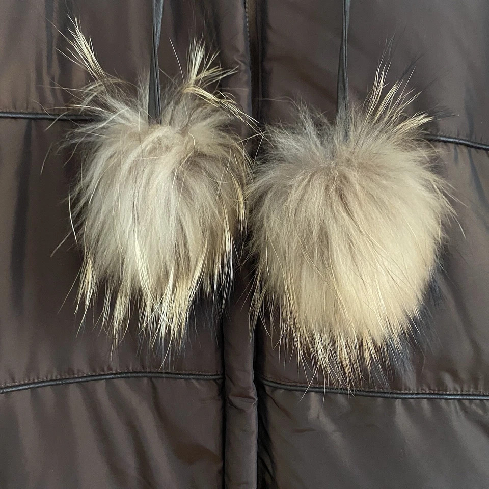 Abrigo Chaqueta Larga Via Spiga Largo Marrón Capucha Puffer Con Piel 2X Dinero Antiguo Comodidad Foto 2 de 4