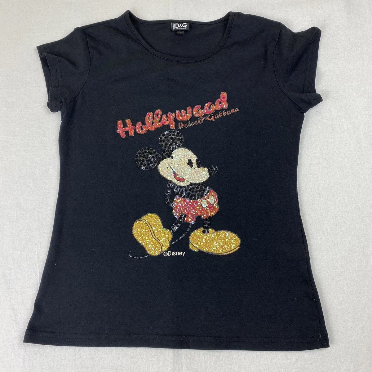 Rare Vtg Dolce & Gabbana Black Beaded Mickey Mouse Women’s T Shirt Large