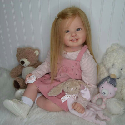 Finished Reborn Baby Doll 28'' Rooted Long Hair Toddler Smile Doll Handmade Gift