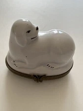 Vintage Pierre Deux Trinket Box, Extremely Rare Single Dog on pillow,  Porcelain